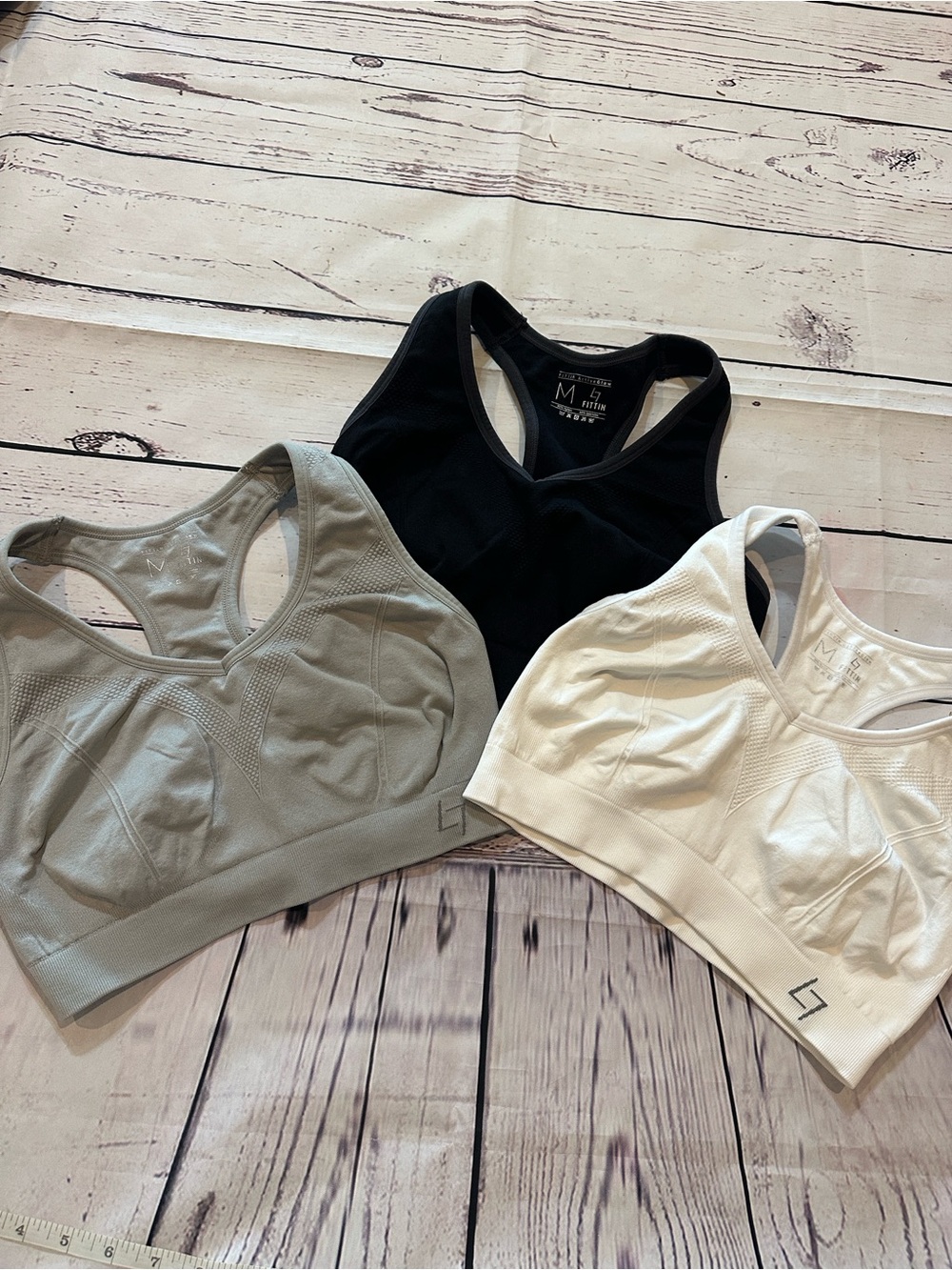 Bundle of Seamless Racerback Sports Bra Set - Black, Light Gray, White